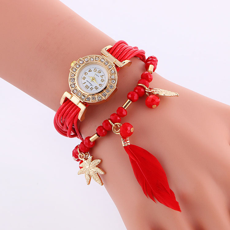 Popular Beads Feathers Quartz Watch