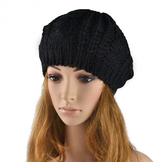 Women Beret Braided Baggy Beanie Crochet Hat Ski Cap