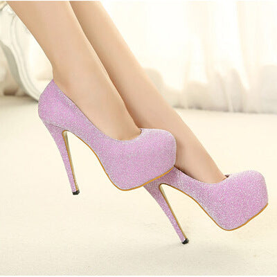 Round Toe Platform Stiletto High Heels Prom Shoes