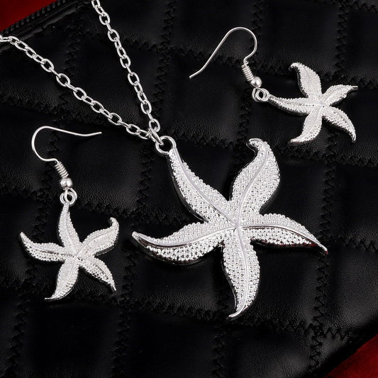 Female Necklace and Earrings Silver Starfish Jewelry Set