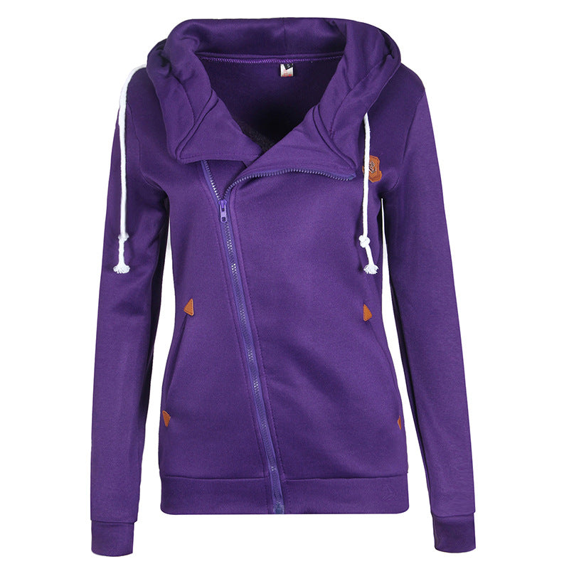 Solid Color Zipper High Neck Drawstring Slim Hoodie Coat