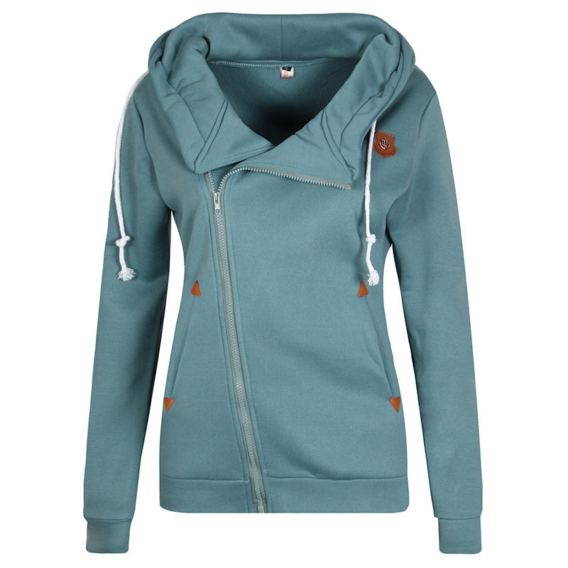 Solid Color Zipper High Neck Drawstring Slim Hoodie Coat