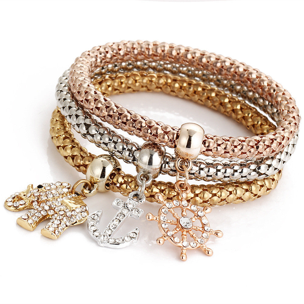 Elephant Anchor Rudder Pendant Three Color Bracelet