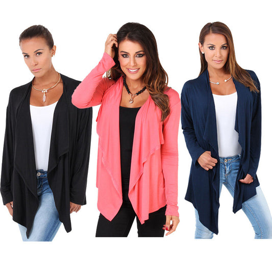 Fashion Long Sleeve Pure Color Irregualar Cardigan