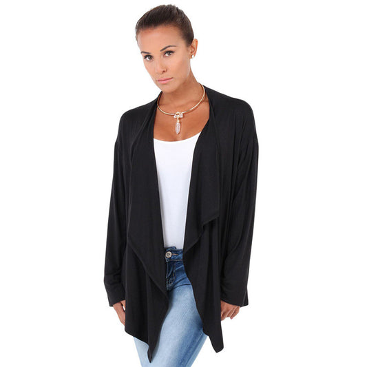 Fashion Long Sleeve Pure Color Irregualar Cardigan