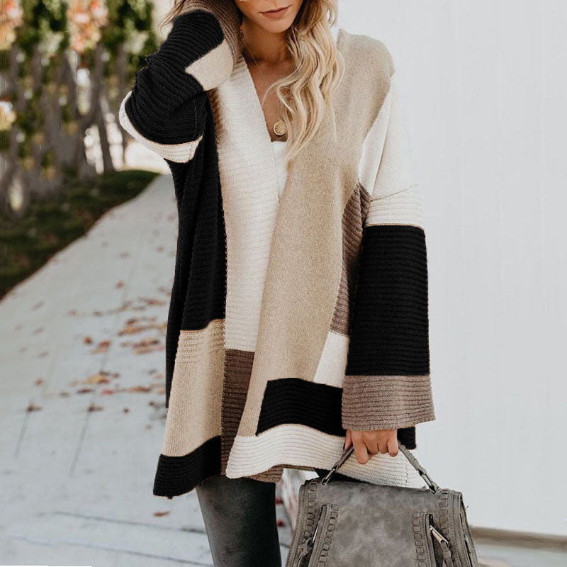 Colorblock Patchwork Long Sweater Cardigan