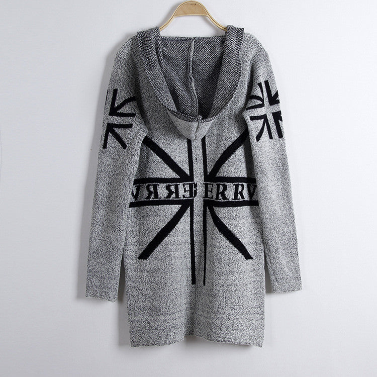 Fashion Print Loose Long Hoodie Cardigan