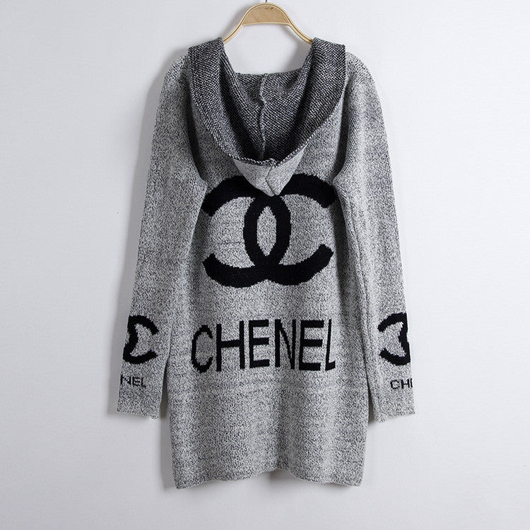 Fashion Print Loose Long Hoodie Cardigan