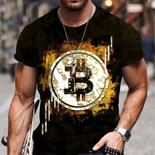 Fashion Mens Slim Fit Short Sleeve T-shirt Crewneck Bitcoin Print Undershirt Workout Tee