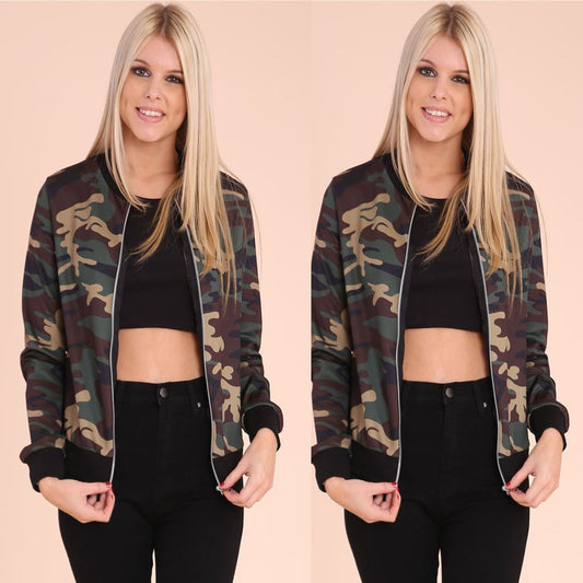 Camouflage Stand Collar Short Jacket Coat