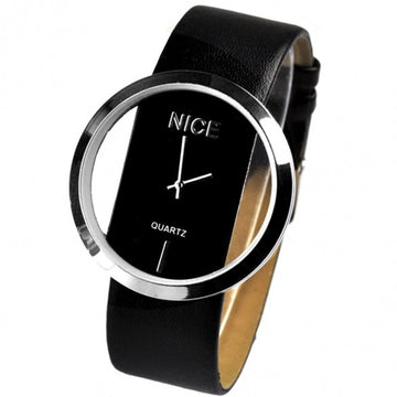 Synthetic Leather Transparent Dial Lady Wrist Watch