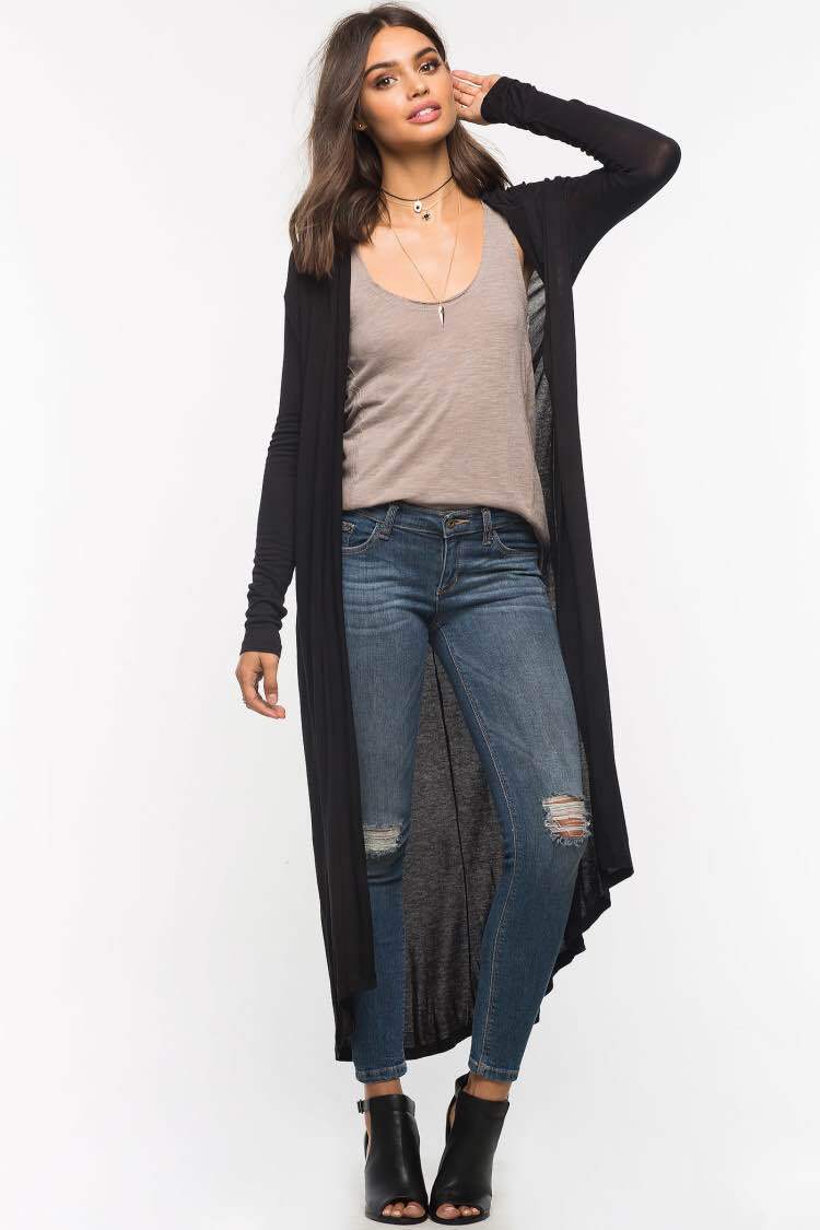 Pure Color Hooded Cardigan Long Sleeves Slim Long Outwear