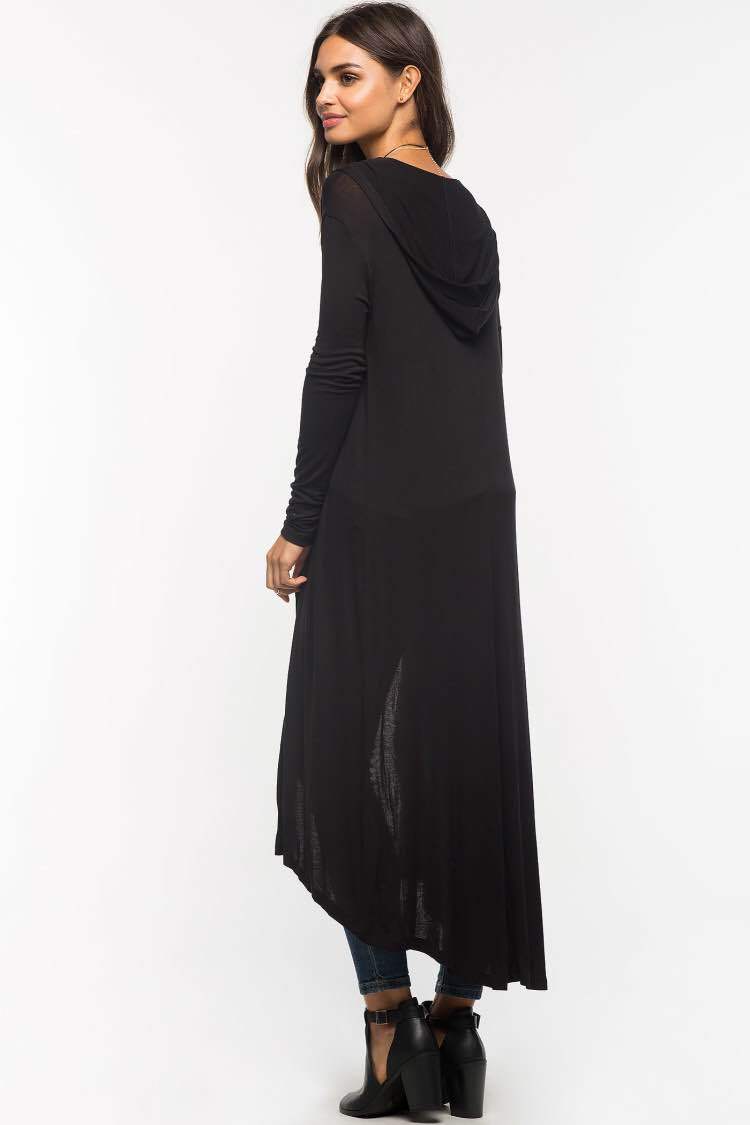 Pure Color Hooded Cardigan Long Sleeves Slim Long Outwear