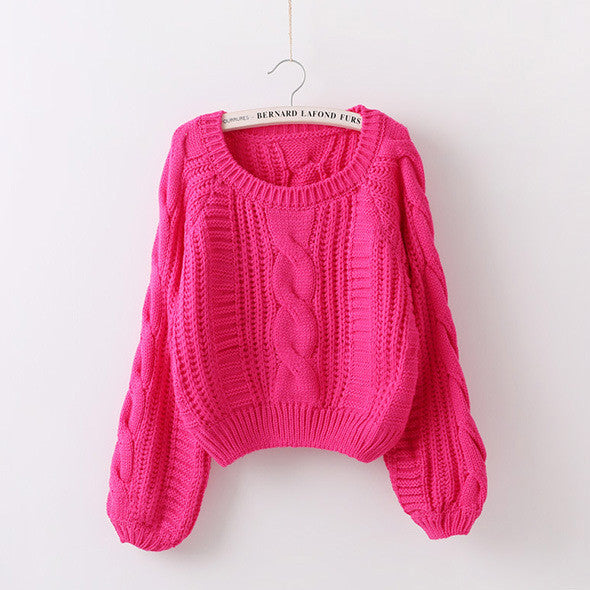 Cable Knit High-waist Loose Short Pullover Sweater
