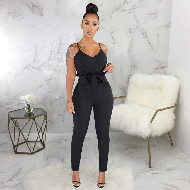 Spaghetti Straps Bow Pocket Jumpsuit