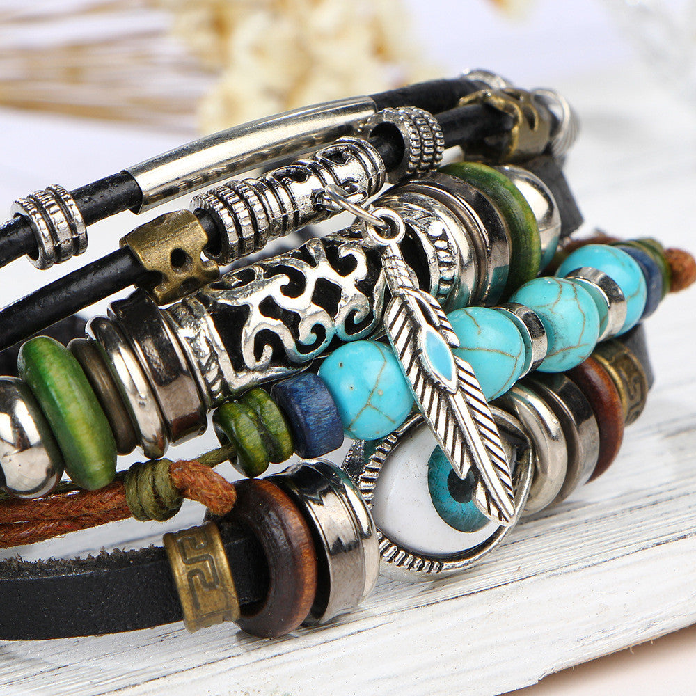 Blue Eyes Carve Beads Multilayer Bracelet