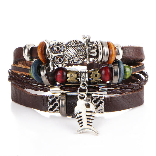 Fish Bone Owl Multilayer Bracelet