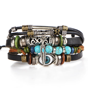 Blue Eyes Carve Beads Multilayer Bracelet