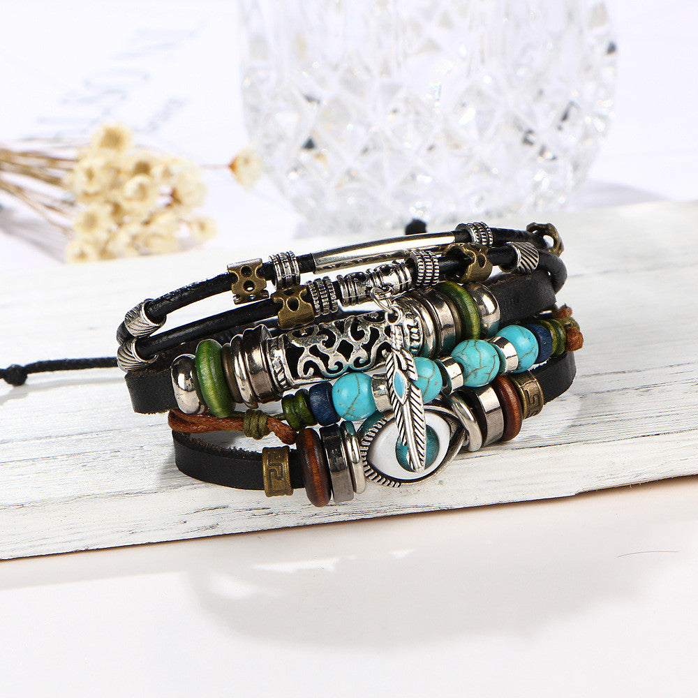 Blue Eyes Carve Beads Multilayer Bracelet