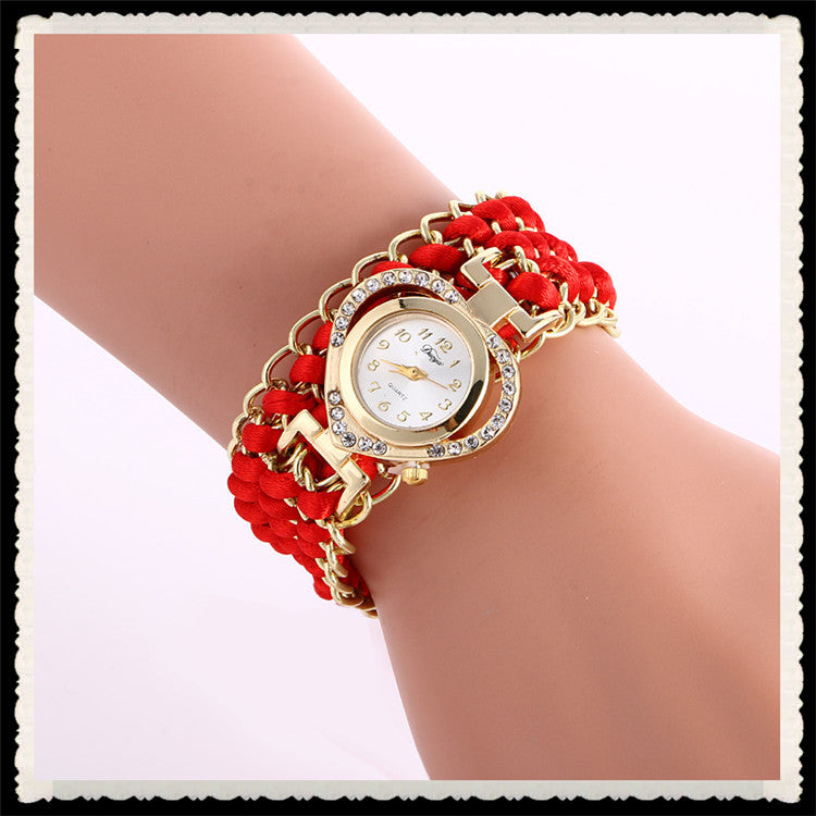 Personality Crystal Heart Adjustable Woven Watch