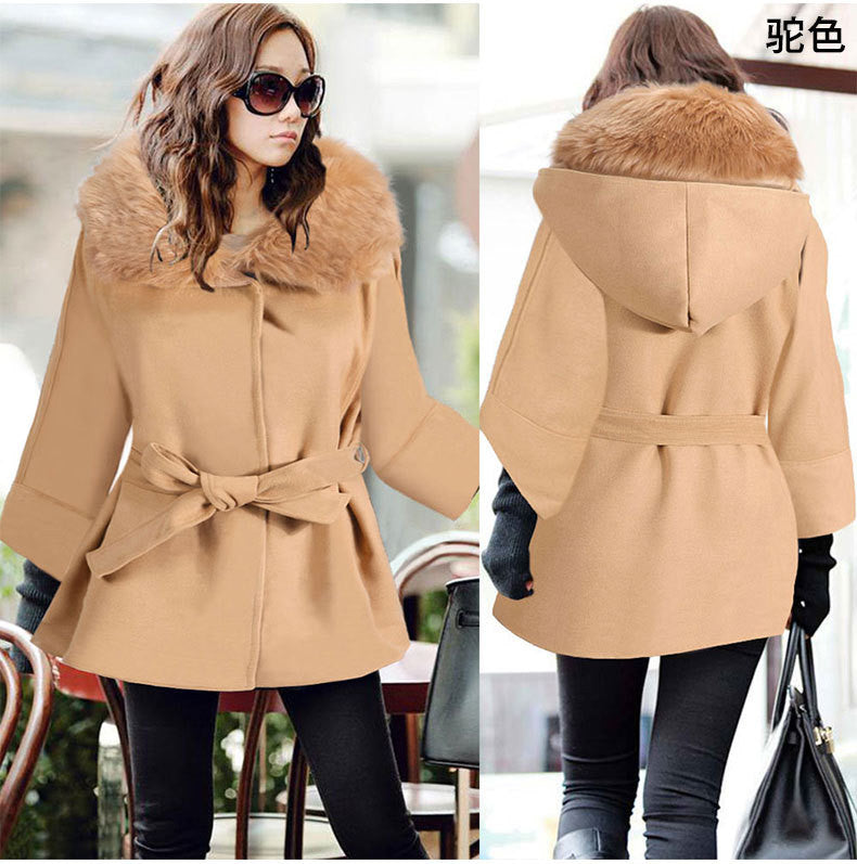 Wool Collar Long Sleeves Slim Wool Coat With Belt