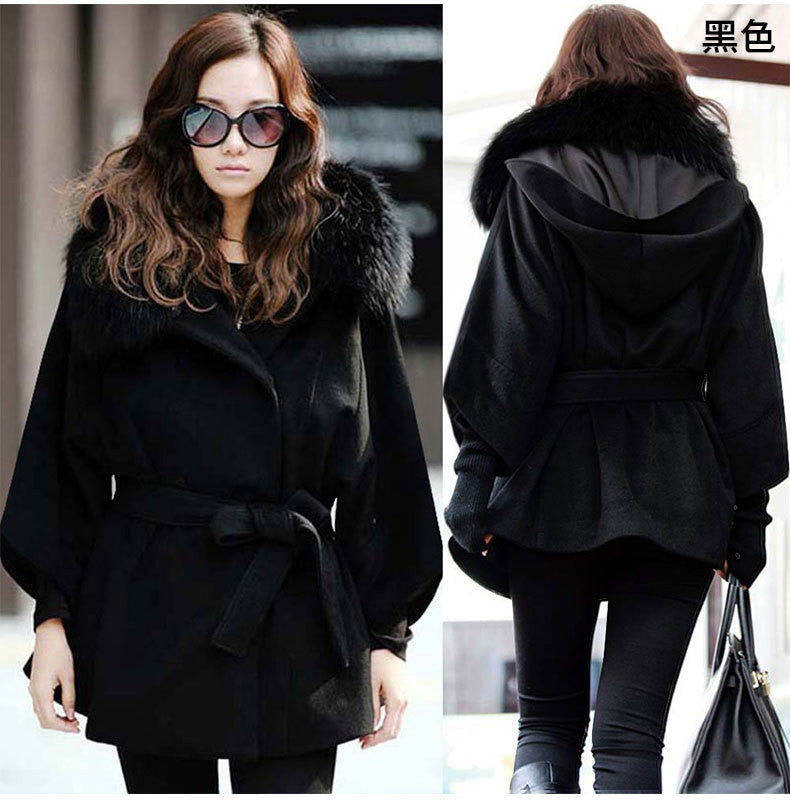 Wool Collar Long Sleeves Slim Wool Coat With Belt