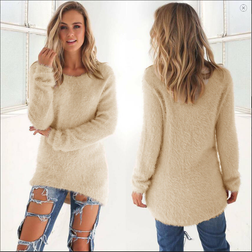 Fashion Pure Color Long Sleeve Sweater