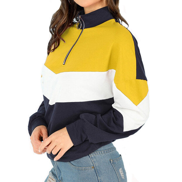 Zipper Up Colorblock Loose Hoodies