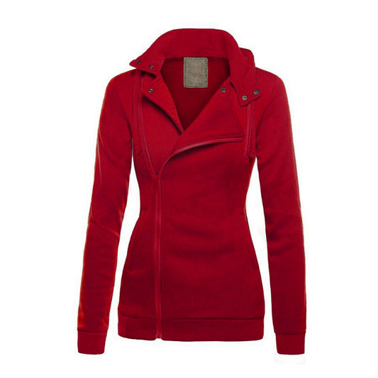 Side Zipper High Neck Patchwork Slim Hoodie Coat