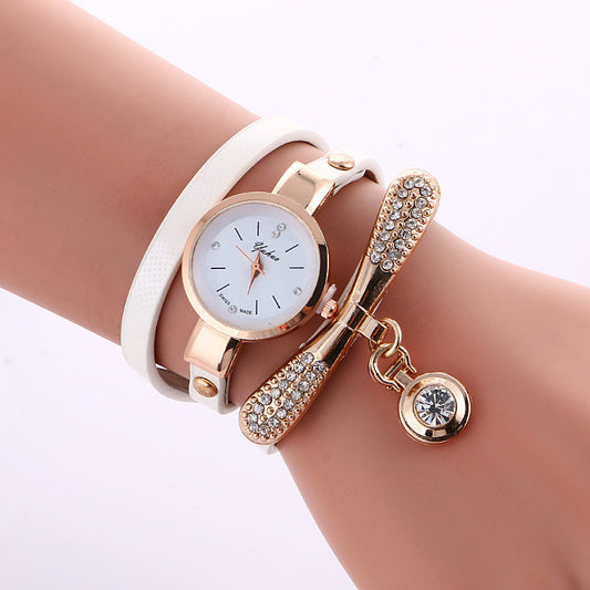 Round Crystal Pendant Fashion Watch