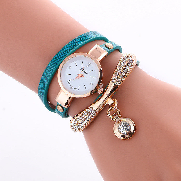 Round Crystal Pendant Fashion Watch