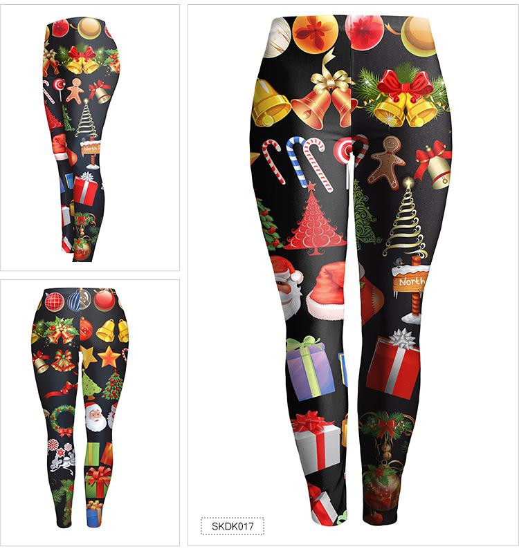 Christmas Party Gifts Print Women Mid Waist Skinny Legging