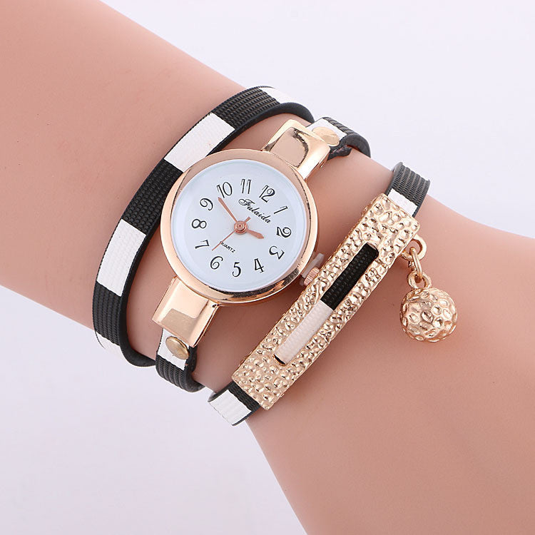 Stripe Strap Bead Pendant Watch