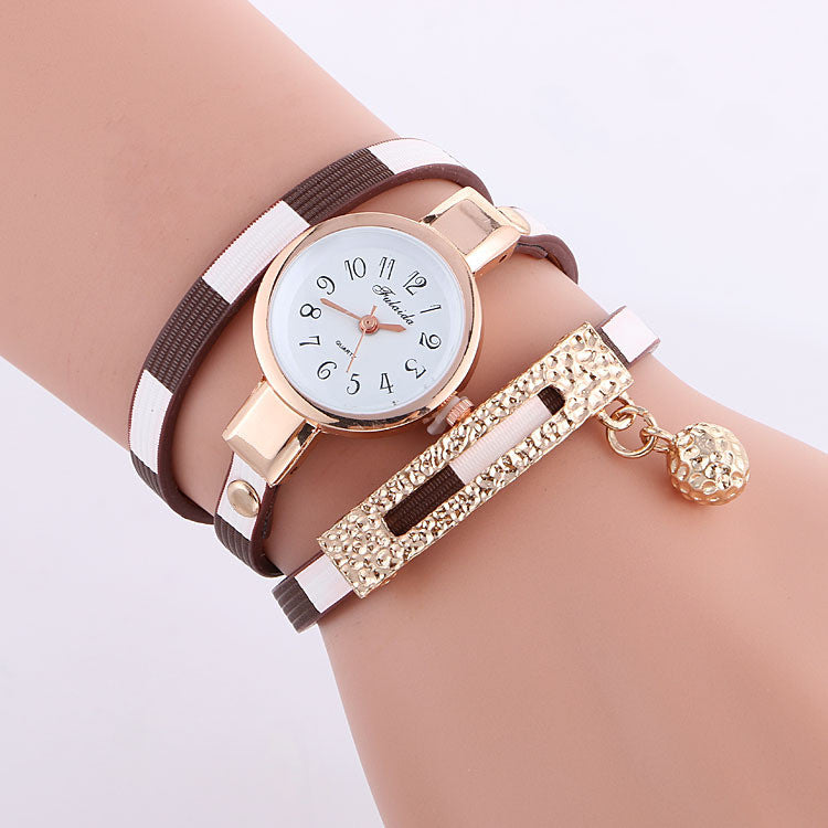 Stripe Strap Bead Pendant Watch