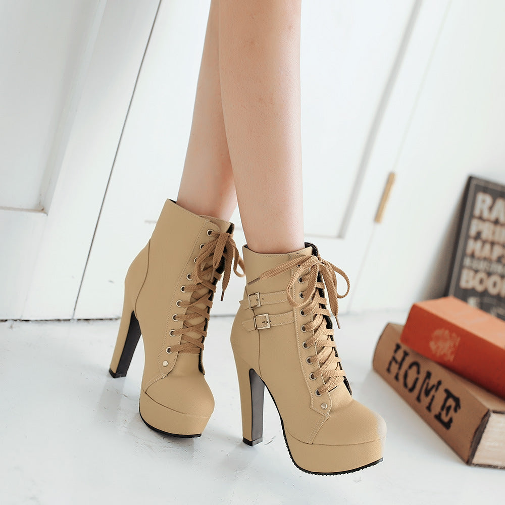 Platform Lace Up Stiletto High Heels Short Boots