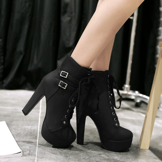 Platform Lace Up Stiletto High Heels Short Boots