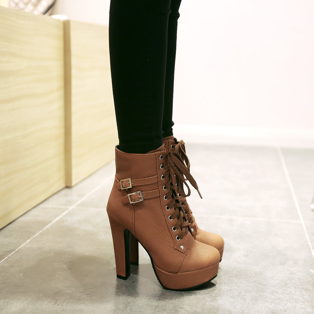 Platform Lace Up Stiletto High Heels Short Boots