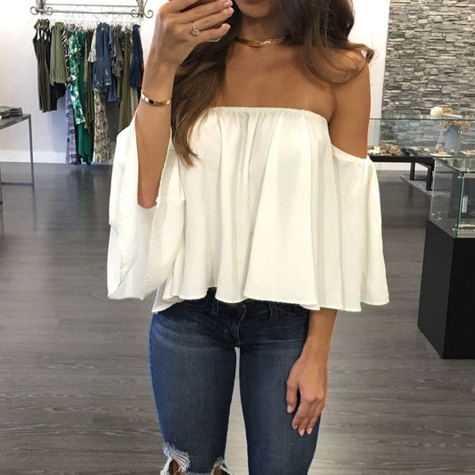 Sexy Off Shoulder Long Sleeve Chiffon Loose Blouse£¨Enlarging code£©