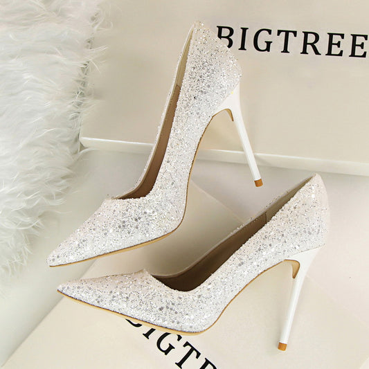 Shinning Crystal Pointed Toe High Stiletto Heels Prom Shoes