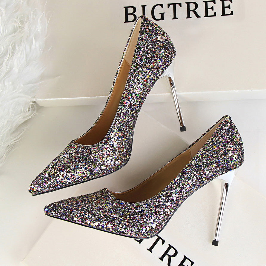 Shinning Crystal Pointed Toe High Stiletto Heels Prom Shoes