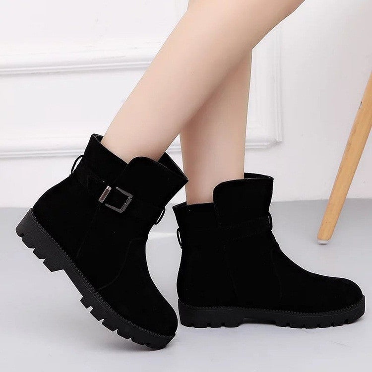 Suede Fashion Belt Buckle Short Canister Boots