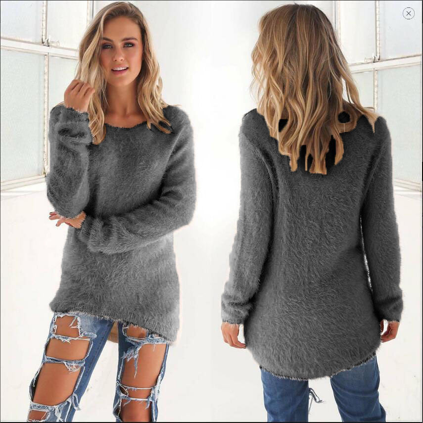 Fashion Pure Color Long Sleeve Sweater