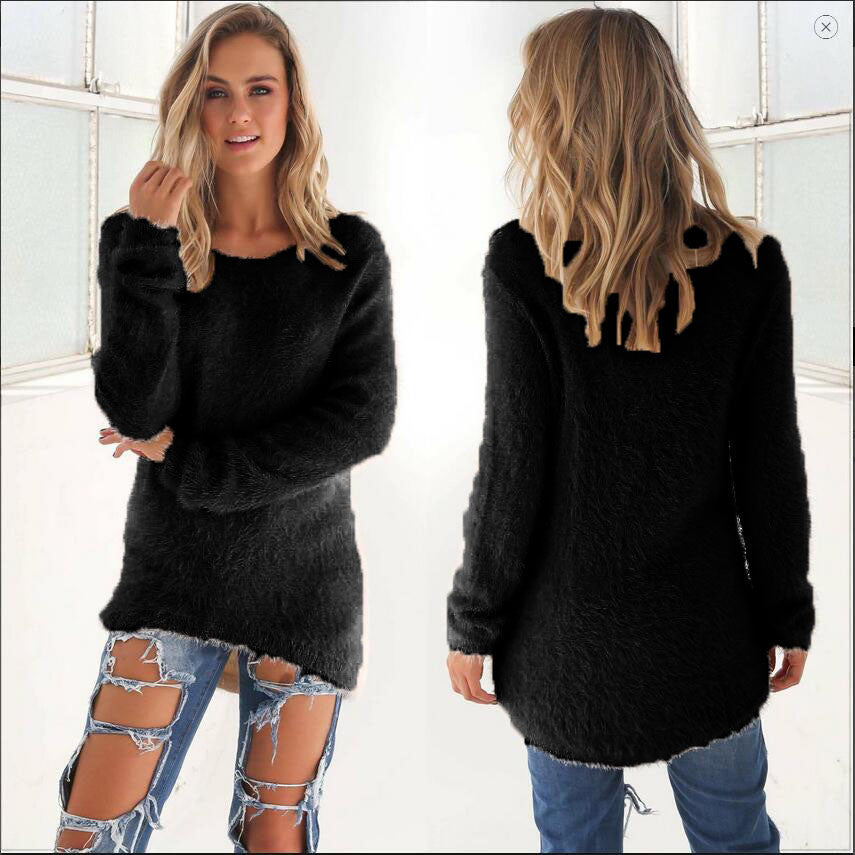 Fashion Pure Color Long Sleeve Sweater