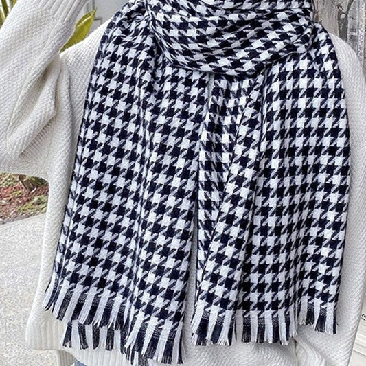 Imitation Cashmere Houndstooth Tassled  Shawl Scarf