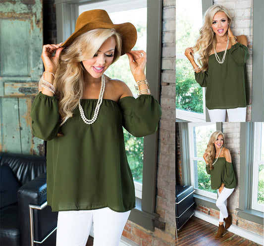 Sexy Off Shoulder Long Sleeve Chiffon Elastic Loose Blouse