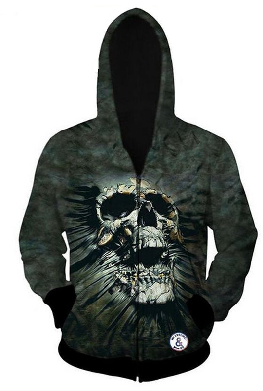 Digital Printing Green Skull Threads Hoodie