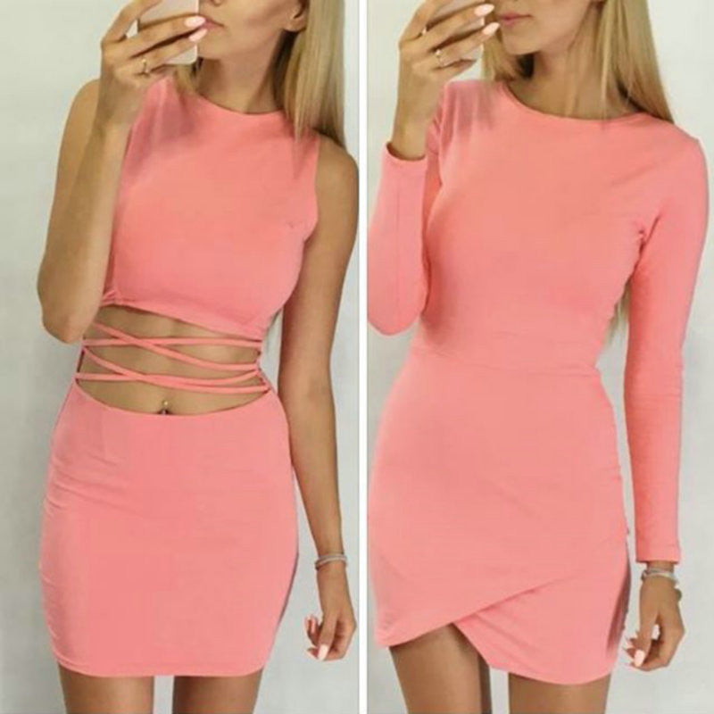 Fashion Long Sleeve Irregular Hem Bodycon Short Dress