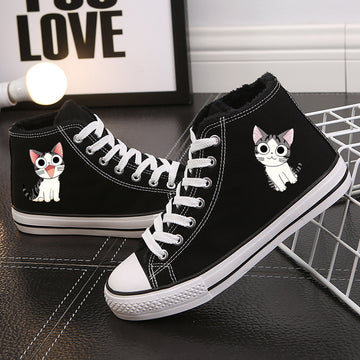 Fashion High Top Cartoon Print Fur Sneakers