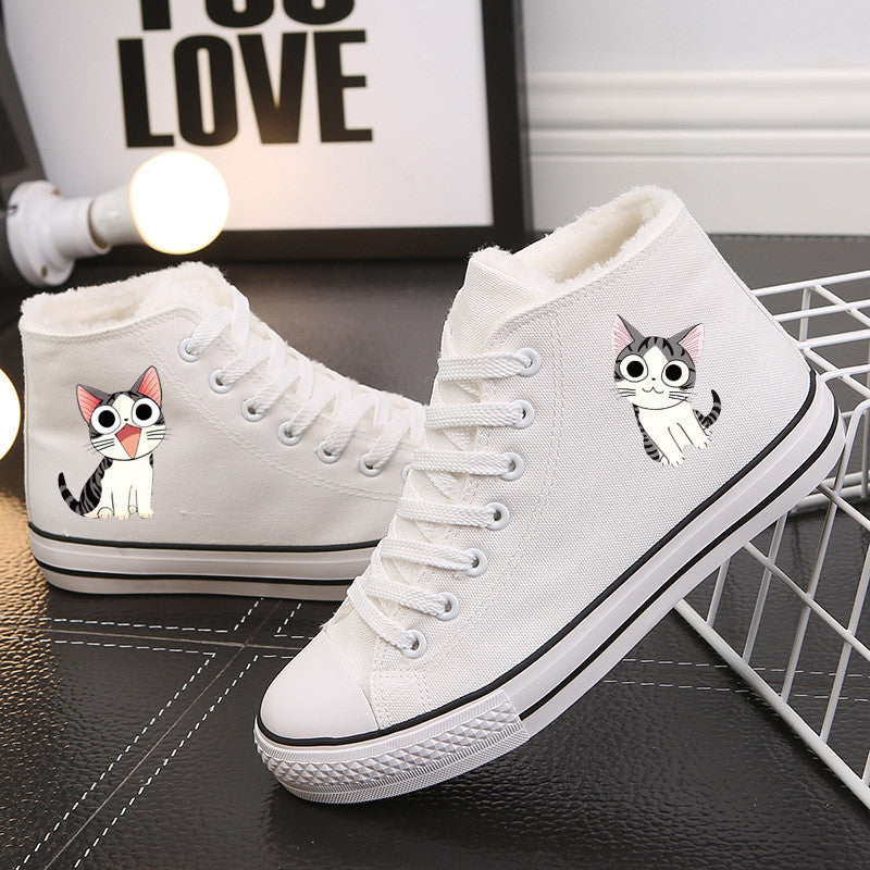 Fashion High Top Cartoon Print Fur Sneakers