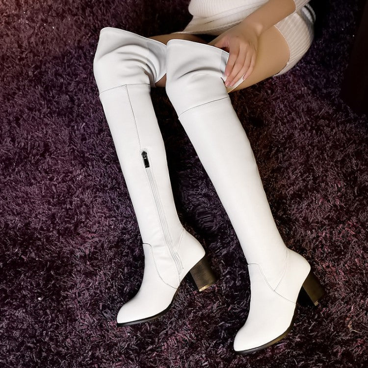 Pointed Toe Low Chunky Heels Side Zipper Overknee Long Boots